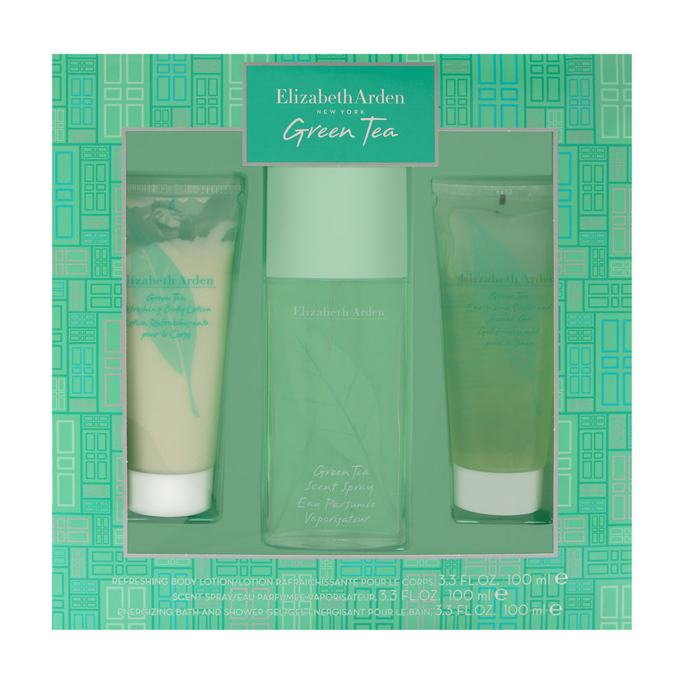 Green Tea Scent by Elizabeth Arden for Women 3 Piece Set Includes: 3.3 oz Eau Parfumee Natural Spray + 3.3 oz Refreshing Body Lotion + 3.3 oz Energizing Bath and Shower Gel