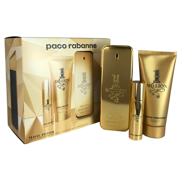 1 Million For Men By Paco Rabanne 3.4 oz Eau De Toilette 3 Piece Travel Set