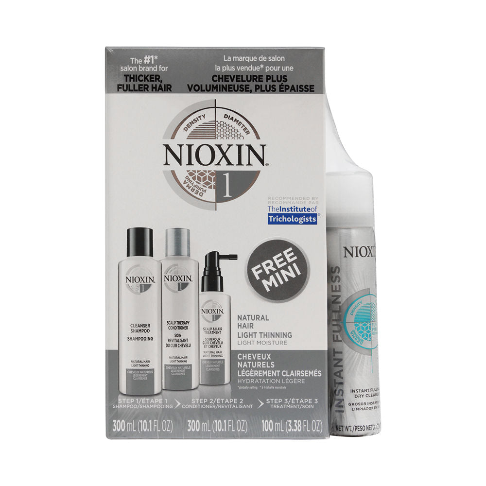 Nioxin System 1 System Kit Natural Hair | Light Thinning + Bonus Travel Size Instant Fullness 4 Piece Set