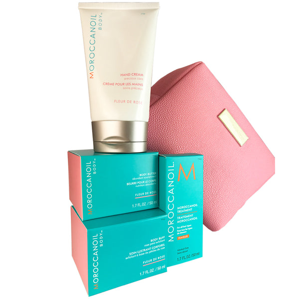 Moroccanoil Body Essentials Pink Travel Set Buff & Butter+Cream+Oil Treatment