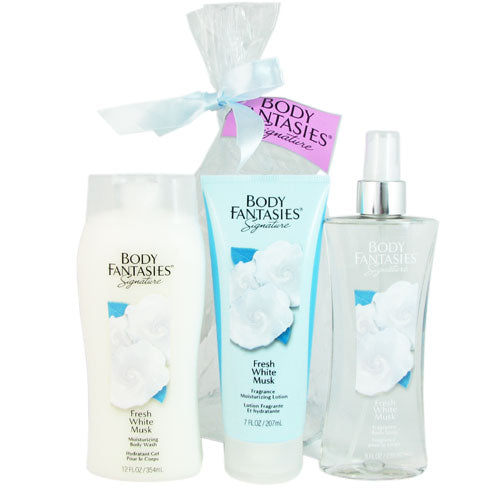 Body Fantasies Fresh White Musk for Women 3 Piece Gift Set Fragrance+Wash+Lotion