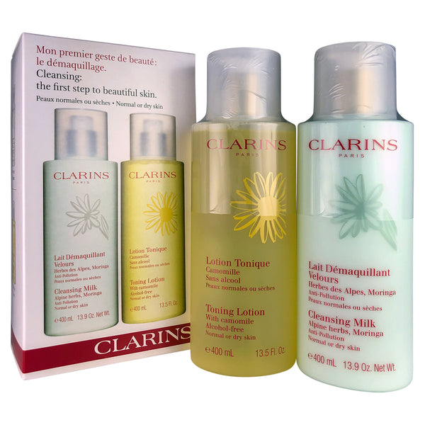 Clarins Face Cleansing Milk & Toning Lotion for Normal to Dry Skin 13.5 oz
