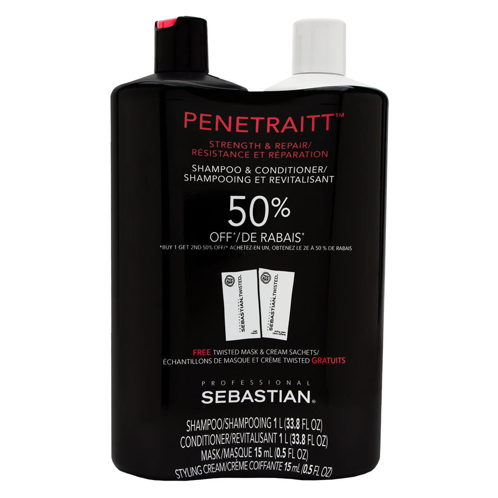 Sebastian Penetraitt Strengthening and Repair Shampoo and Conditioner Liter Duo 2 x 33.8 oz