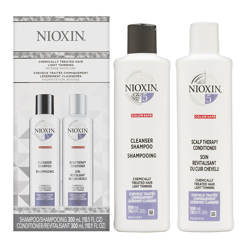 Nioxin System 5 Duo Cleanser + Scalp Therapy - Chemically Treated Hair | Light Thinning | Color Safe 2 x 10.1oz