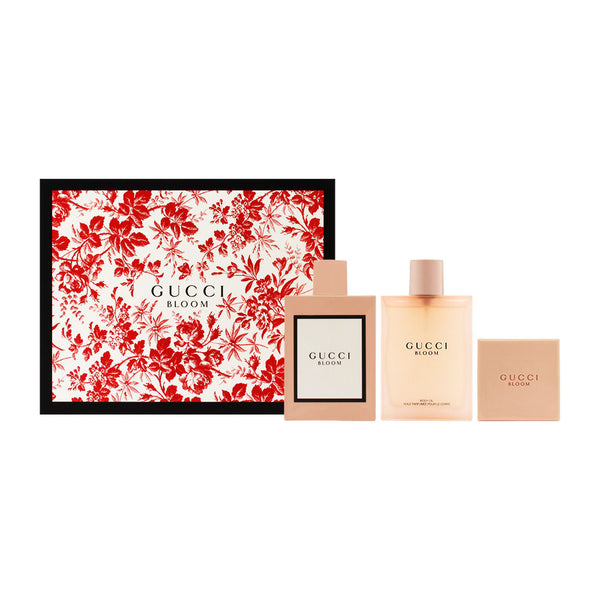 Gucci Bloom for Women 3 Piece Set Includes: 3.3 oz Eau de Parfum Spray + 3.3 oz Body Oil + 3.5 oz Perfumed Soap