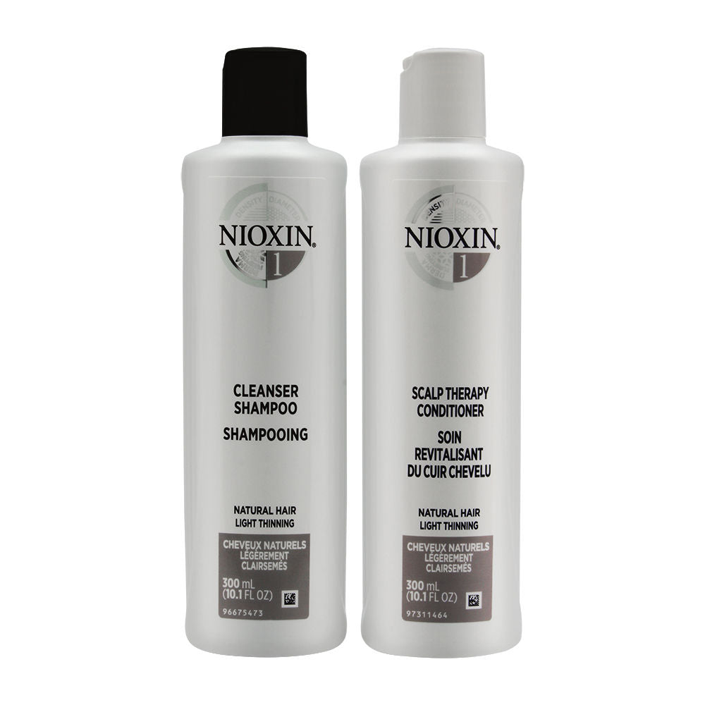 Nioxin System 1 Duo Cleanser Shampoo + Scalp Therapy Conditioner - Natural Hair | Light Thinning 2 x 10.1 oz