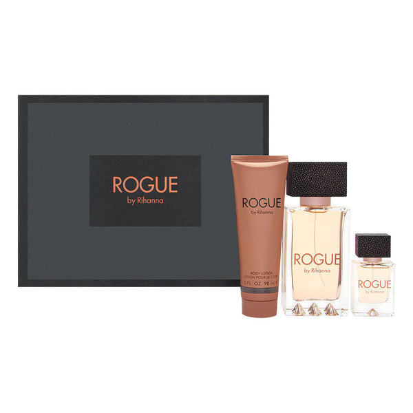 Rogue by Rihanna for Women 3 Piece Set Includes: 4.2 oz Eau de Parfum Spray + 0.5 oz Eau de Parfum Spray + 3.0 oz Body Lotion